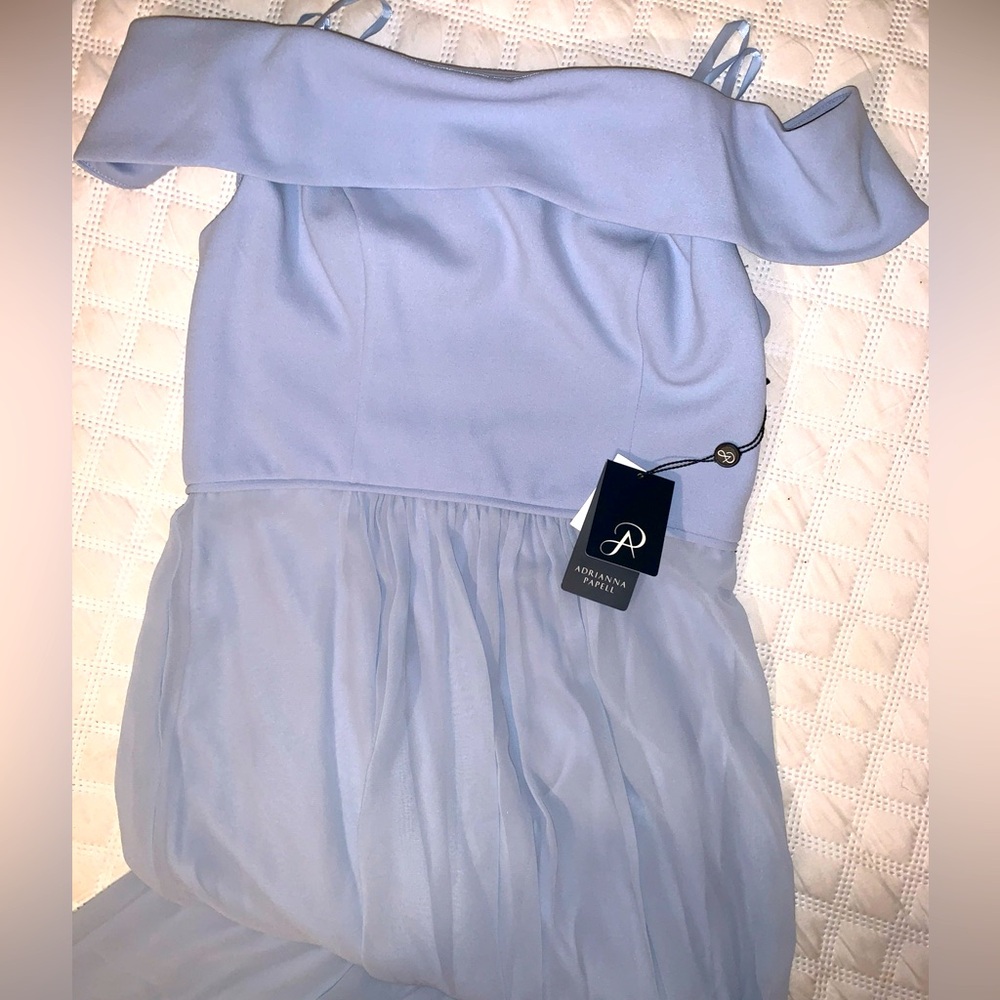 Adrianna Papell Light Blue Off-Shoulder Wedding Guest Dress worn once
